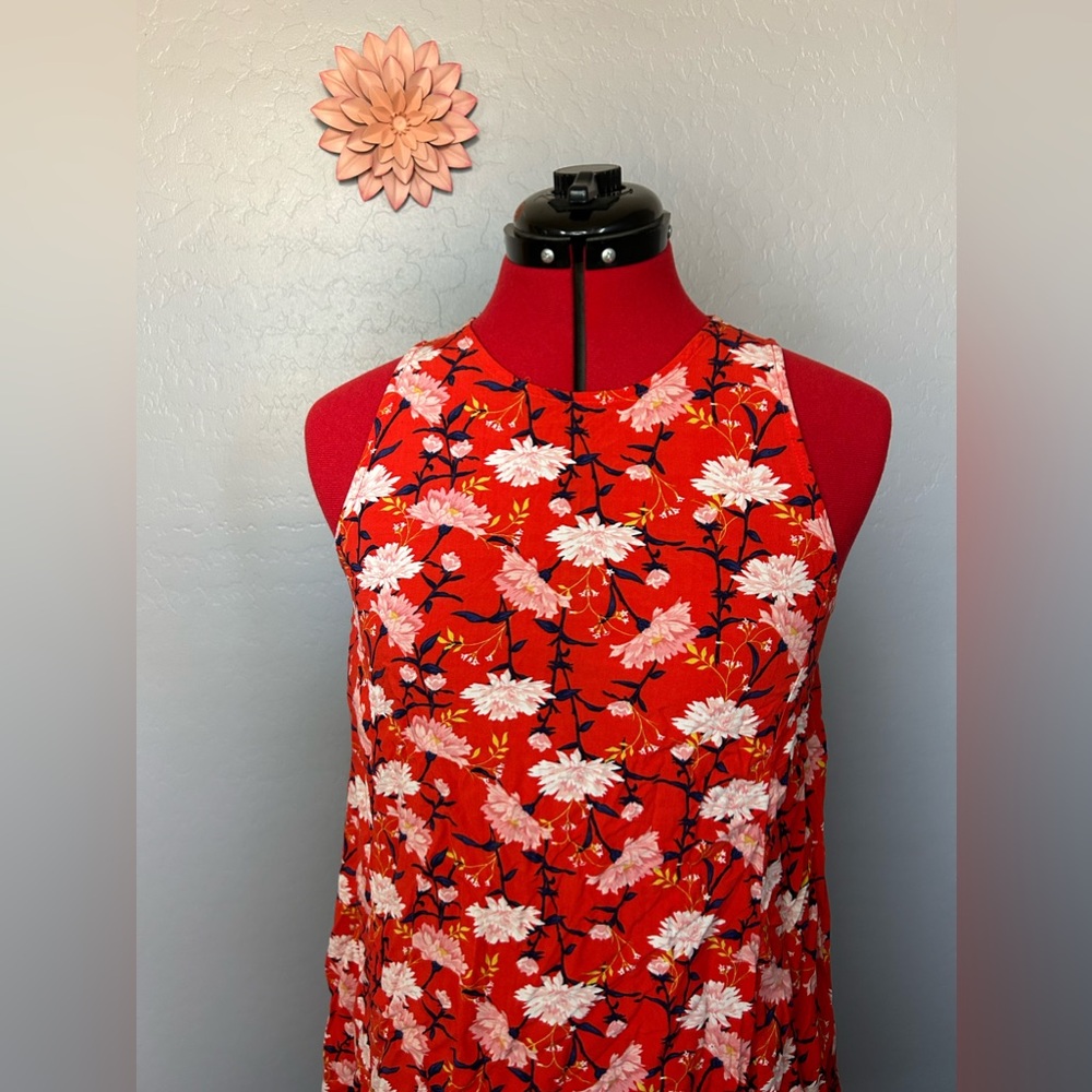 EUC OLD NAVY Women's Orange Pink Flower Sleeveless Swing Dress Rayon Size XS